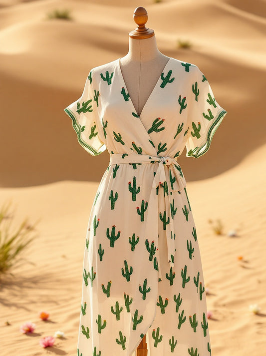 Humsatva Cactus Wrap Dress – Desert Bloom Collection