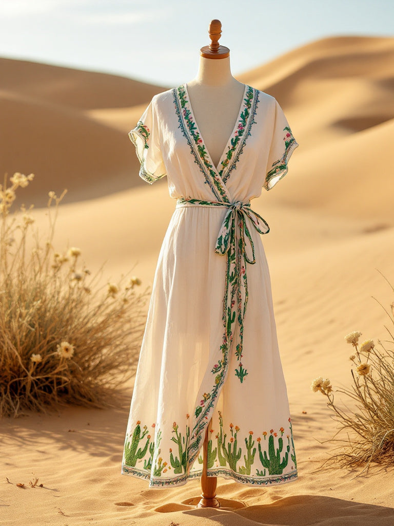 Desert Bloom Hemp Wrap Dress – Oasis Border Edition