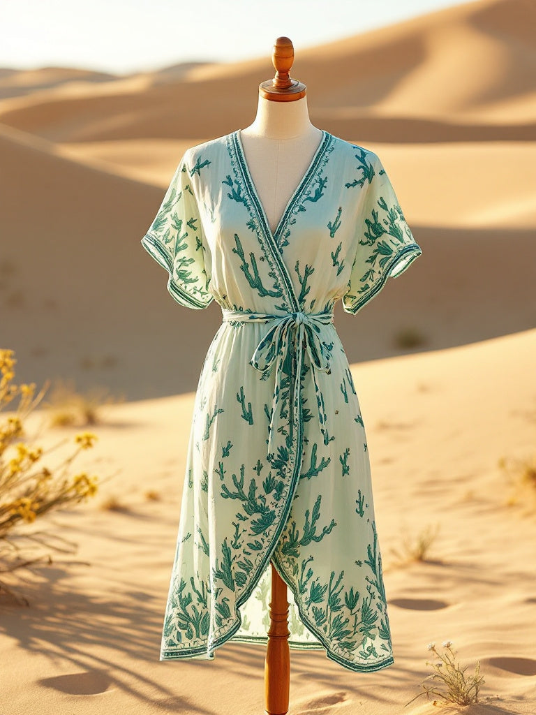 Breathe in Summer – Aqua Desert Bloom Wrap Dress