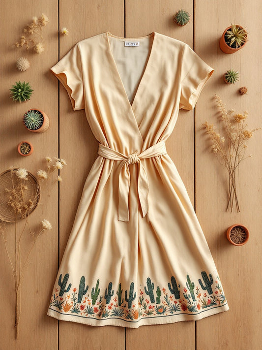 Cactus Garden Hemp Wrap Dress
